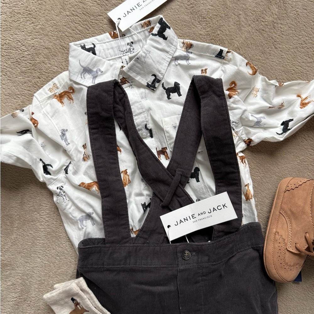 Janie and Jack FULL SET White Dog Print Button-Up Shirt